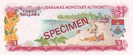 Bahamas, 3 Dollars, 1968, UNC,p28s, SPECİMEN