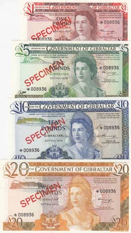 Gibraltar, 1-5-10-20 Pounds, 1975, UNC, ... 