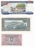 Lao, 1-100-2.000 Kip, (Total 3 banknotes)
