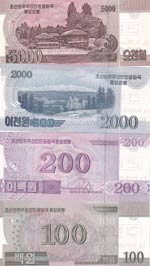 North Korea, 100-200-2.000-5.000 Won, 2008 ... 