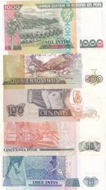 Peru, 10-50-100-500-1.000 Intis, 1987/1988, ... 