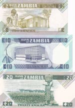 Zambia, 2-10-20 Kwacha, 1980/1988, UNC, p24; ... 