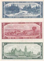 Canada, 1-2-5 Dollars, (Total 3 banknotes)