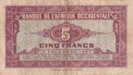 French West Africa, 5 Francs, 1942, VF(+), ... 