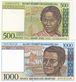Madagascar, 500-1.000 Francs, 1994, UNC, ... 