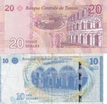Tunisia, 10-20 Dinars, Total 2 Banknote 10 ... 