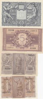 Italy, 1-2-5-10 Lire, (Total 4 banknotes) 1 ... 