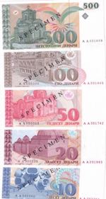 Macedonia, 10-20-50-100-500 Denari, 1993, ... 