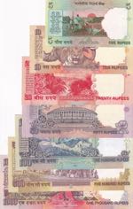 India, 5-10-20-50-100-500-1.000 Rupees, ... 