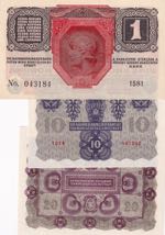 Austria, 1-10-20 Kronen, 1919/1922, UNC, ... 