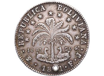 1861. Bolivia. 8 soles. FJ. Km ... 