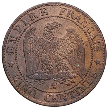 1855. Francia. 5 céntimos. Cu. ... 