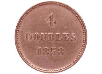 1858. Guernesey. 4 Doubles. KM 2. ... 