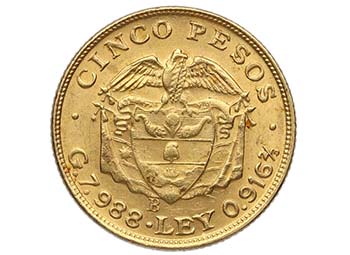 1924. Colombia. 5 pesos. Au. 8,09 ... 