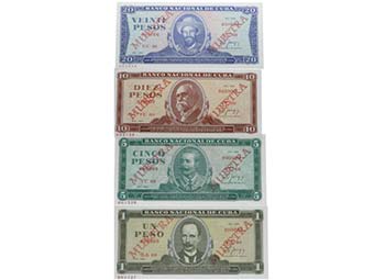 1988. Cuba. Lote 4 billetes 1, 5, ... 
