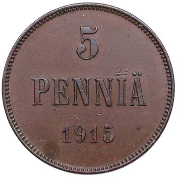 1915. Finlandia. 5 Pennia. KM 15. ... 