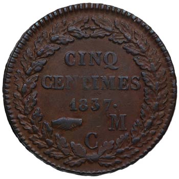 1837. Mónaco. 5 centimes. KM ... 