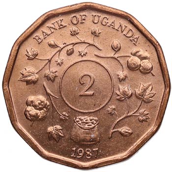 1987. Uganda. 2 Shillings. KM 28. ... 