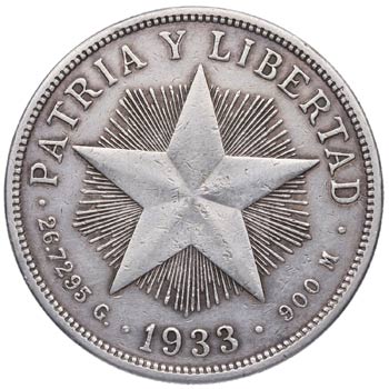 1933. Cuba. 1 peso. KM 15.2. Ag. ... 