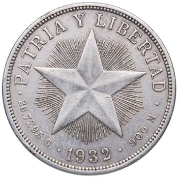 1932. Cuba. 1 peso. KM 15.2. Ag. ... 