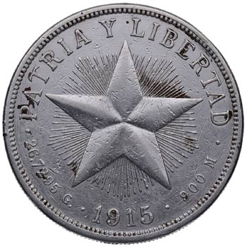 1915. Cuba. 1 peso. KM 15.2. Ag. ... 