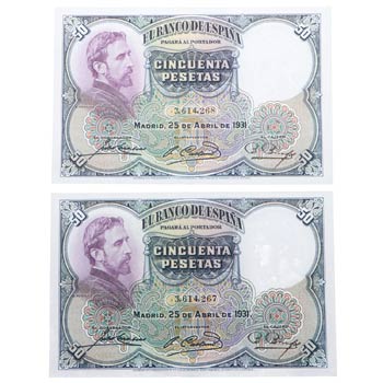 1931. Billetes Españoles. Pareja ... 