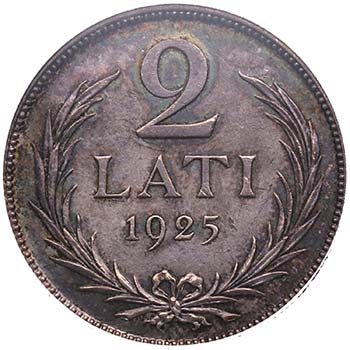 1925. Letonia. 2 lati. KM 8. Ag. ... 