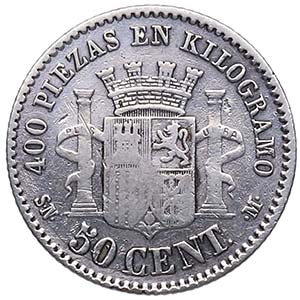 1869*69. Gobierno Provisional. 50 céntimos. ... 