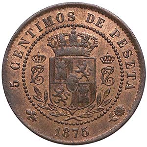 1875. Carlos VII. Oñate. 5 céntimos. Ae. ... 