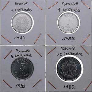 1987 y 1988 (3). Brasil. Lote de 4 monedas: ... 