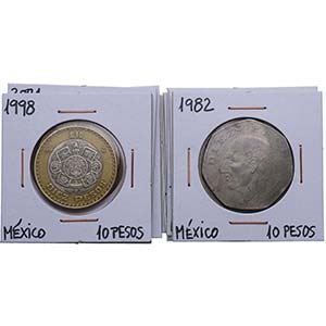 1982 a 2009. México. Lote de 9 monedas: 10 ... 