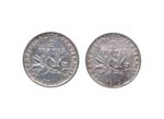 1915 y 1916. Francia. Lote de 2 monedas de 2 ... 