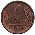 1936. Lituania. 1 Centas. KM 79. Ae. 1,91 g. ... 
