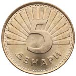 1993. Macedonia. 5 Denari. KM 4. Cu. 7,30 g. ... 