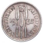 1935. Rodesia del Sur. 3 Pence. KM 1. Ag. ... 