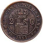 1911. Alfonso XIII (1886-1931). 2 céntimos. ... 