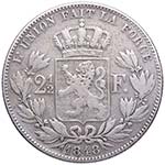 1848. Bélgica. 2 1/2 francs. KM 11. Ag. ... 