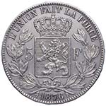 1876. Bélgica. Leopoldo I. 5 francos. Ag. ... 