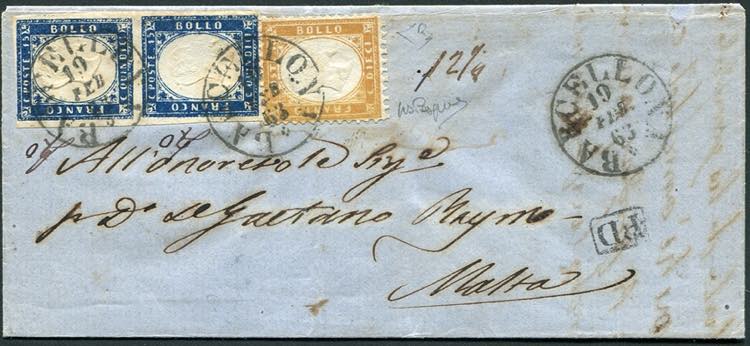 Malta - Barcelona 1863, canceling ... 