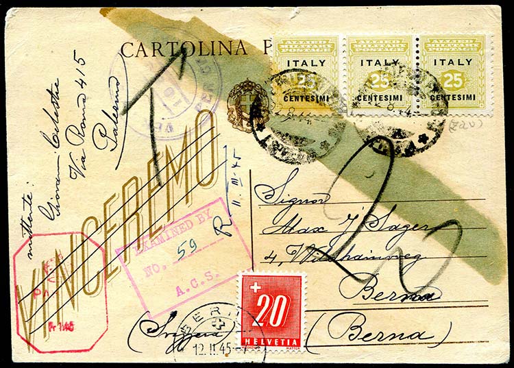 22/08/1944 Cartolina postale per ... 