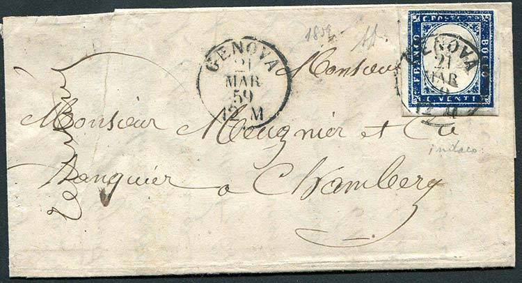 1859 Sardegna, lettera da Genova a ... 