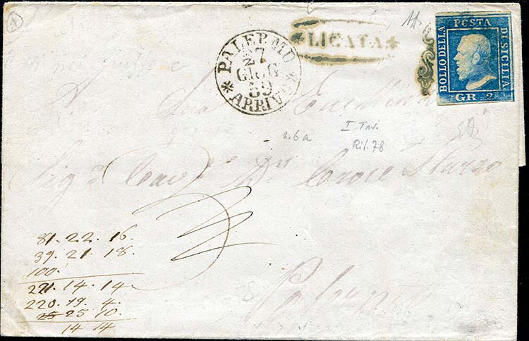 1859 Sicilia, involucro di lettera ... 