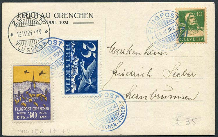 1924 Svizzera cartolina volo ... 