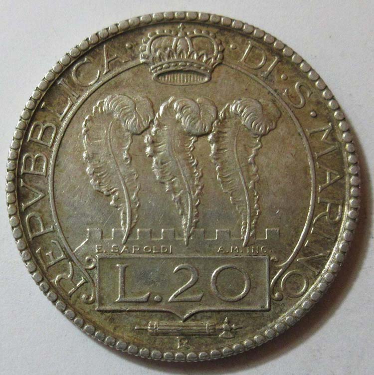 1931 San Marino, £20 (Ag) gr. 15 ... 