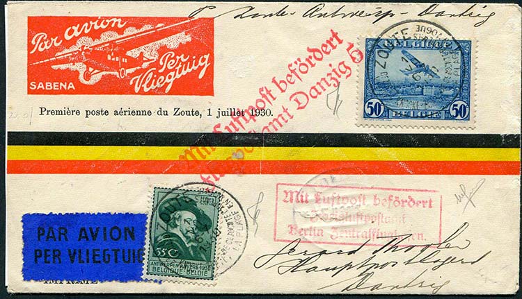 1930 Belgio, 1° Volo Sabena, ... 