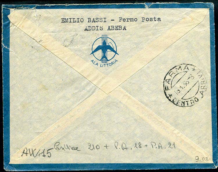 1938 Eritrea lettera via aerea da ... 