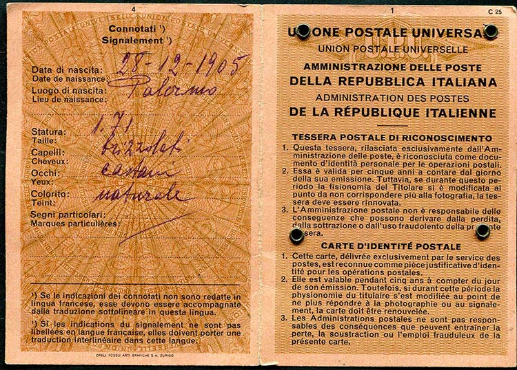 Italia - 1966 - Tessera Postale di ... 