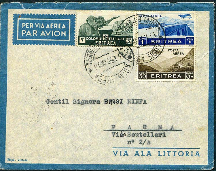 Eritrea - 1938 -  Lettera via ... 