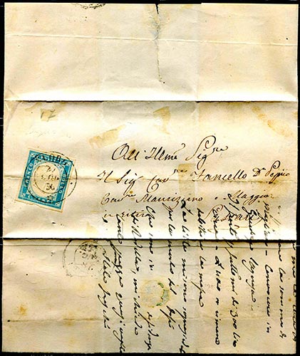 1856 Piego di lettera da Nuoro per ... 