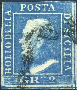 1859 - 2 gr. azzurro 1° tav, n. ... 